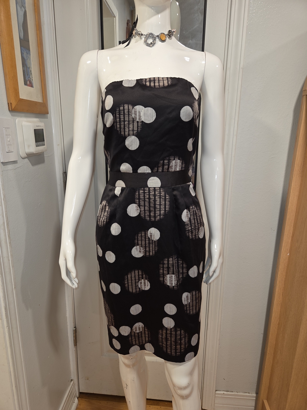 Banana Republic Black Strapless Polka Dot Sheath Dress Sz 10